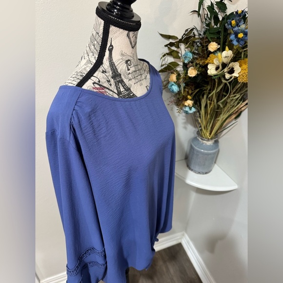 I.N. Studio Elegant Blue Front Tie Blue Blouse Balloon Lace Sleeves Size 2XL - Picture 7 of 9
